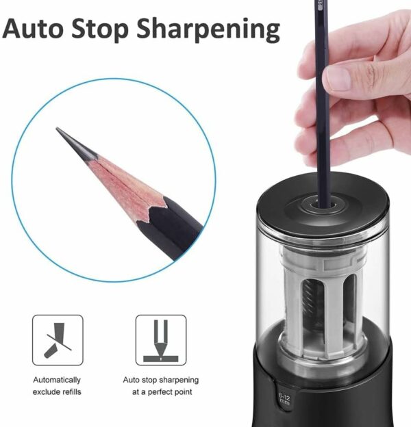 Electric (Euro 230v) Pencil Sharpener, Compatible with 6-12 mm Pencils and Colouring Pencils, Large Capacity with Auto Stop Function, Plug-in for Artists, Office, Classroom and Home Use - Image 2