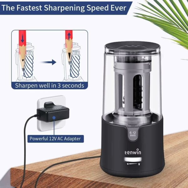 Electric (Euro 230v) Pencil Sharpener, Compatible with 6-12 mm Pencils and Colouring Pencils, Large Capacity with Auto Stop Function, Plug-in for Artists, Office, Classroom and Home Use - Image 5