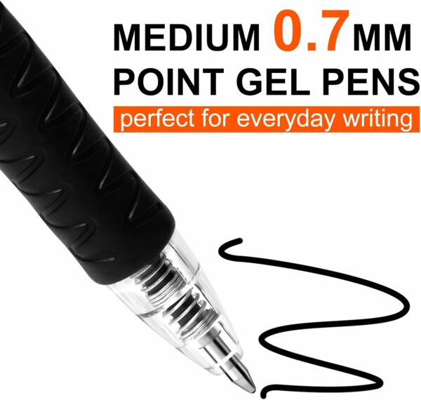 30 Pack Black Gel Pen Fine Point, Retractable Gel Ink Rollerball Pens for Smooth Writing (0.7mm) - Image 2