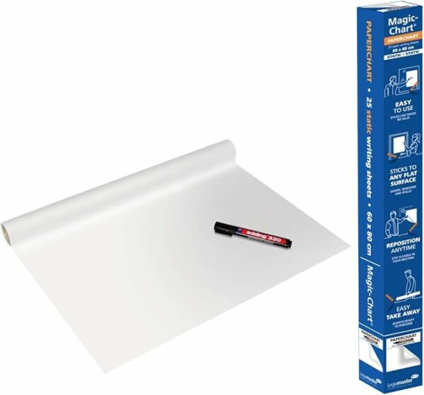 Legamaster Magic-Chart Paperchart Foil - static self-adhesive - white - 80x60cm - wipeable and rewritable - incl. 1 board marker - 25 foil sheets on a roll
