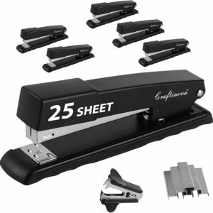 Stapler, Metal Desktop Stapler, 25 Sheet Capacity Black Stapler Heavy Duty, with 2000 Staples & Stapler Remover, Office Stapler, 6 Pack
