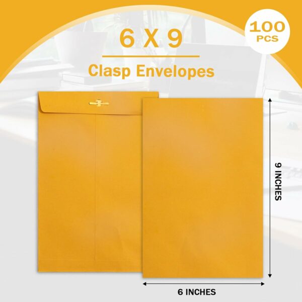 6x9 Clasp Envelopes - 100 Pack, Goefun Yellow Manilla Envelopes 6x9, 100GSM Heavy Kraft Paper, for Business, Legal, Office - Image 4