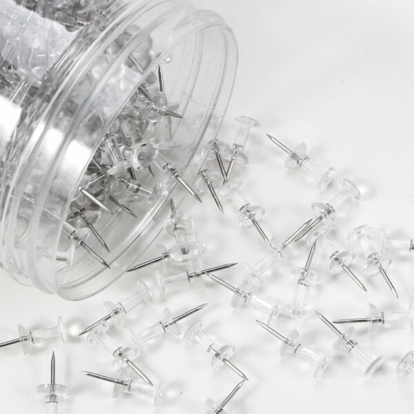 Push Pins 600 Count, Standard Clear Thumb Tacks Steel Point and Clear Plastic Head - Image 2