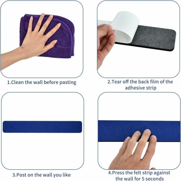 8Pcs Dark Blue Cork Board Bar Strips with 50 Pushpins & Sticky Notes, Self-Adhesive Bulletin Board Strips No Damage for Wall, Felt Pin Board for Paste Notes, Photos, Schedules Offices Home - Image 3