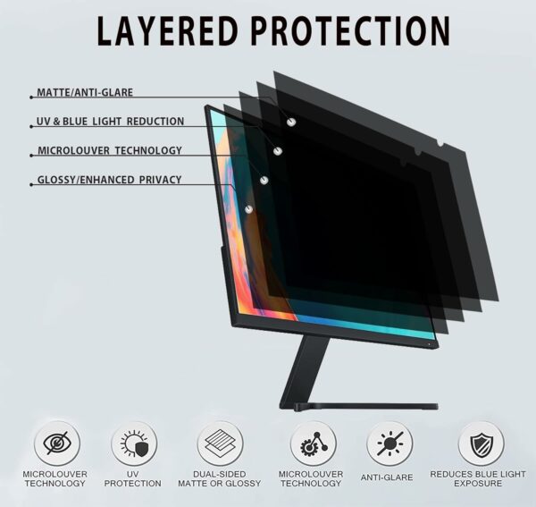 23.8 Inch16:9 Computer Privacy Screen Filter for Monitor - Privacy Shield and Anti-Glare Protector - Image 4