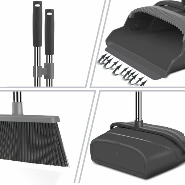 Broom and Dustpan Set for Home, Office, Indoor & Outdoor Sweeping, Stand Up Broom and Dustpan (Black & Gray) - Image 3
