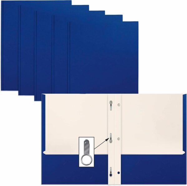 Blue Paper 2 Pocket Folders with Prongs, Blue, 50 Pack