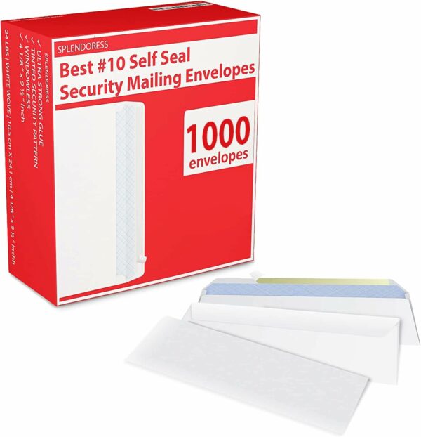 #10 Envelopes Letter Size Self Seal | 1,000 Business Mailing Security Peel and Sealing Envelope | 100% Tinted | #10 White Windowless Legal Regular Plain Envelops Pack | 4-1/8 x 9-1/2 Inches | 24 LB - Image 3