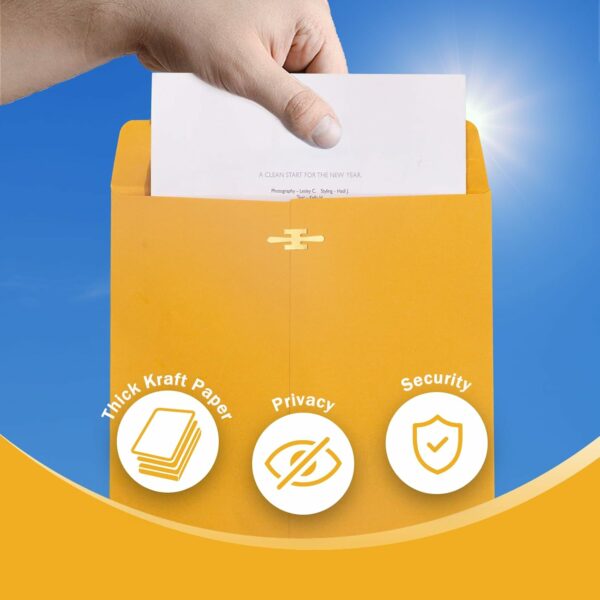 6x9 Clasp Envelopes - 100 Pack, Goefun Yellow Manilla Envelopes 6x9, 100GSM Heavy Kraft Paper, for Business, Legal, Office - Image 2