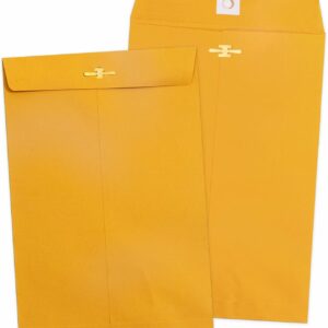 6x9 Clasp Envelopes - 100 Pack, Goefun Yellow Manilla Envelopes 6x9, 100GSM Heavy Kraft Paper, for Business, Legal, Office