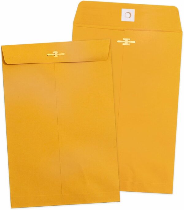6x9 Clasp Envelopes - 100 Pack, Goefun Yellow Manilla Envelopes 6x9, 100GSM Heavy Kraft Paper, for Business, Legal, Office