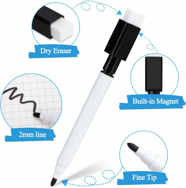 40 Dry Erase Markers with Eraser, Black Fine Tip Point Whiteboard Pens with Magnetic Cap and Eraser - Image 5