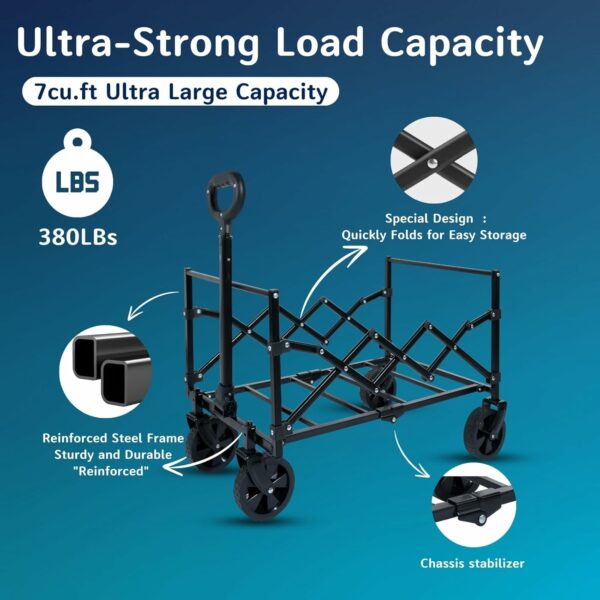Collapsible Folding Wagon - Heavy Duty Utility Cart, Large Capacity, All-Terrain Wheels, Compact Fold, Supports 380 lbs - Image 2