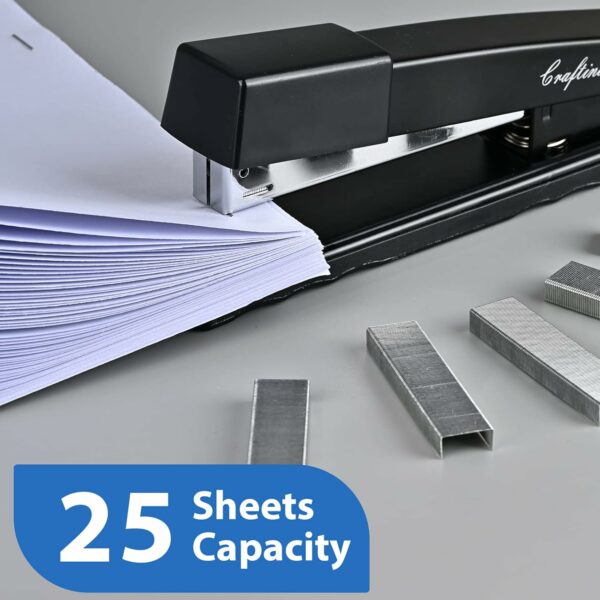 Stapler, Metal Desktop Stapler, 25 Sheet Capacity Black Stapler Heavy Duty, with 2000 Staples & Stapler Remover, Office Stapler, 6 Pack - Image 2