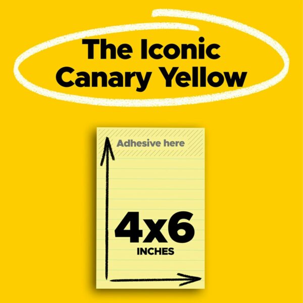 Post-It Super Sticky Notes, 4 in x 6 in, Canary Yellow, Lined, 5 Pads/Pack, 90 Sheets/Pad - Image 2