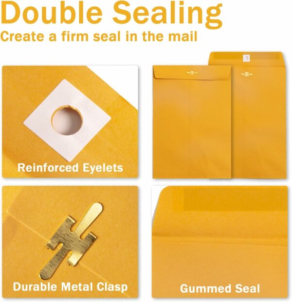 6x9 Clasp Envelopes - 100 Pack, Goefun Yellow Manilla Envelopes 6x9, 100GSM Heavy Kraft Paper, for Business, Legal, Office - Image 5