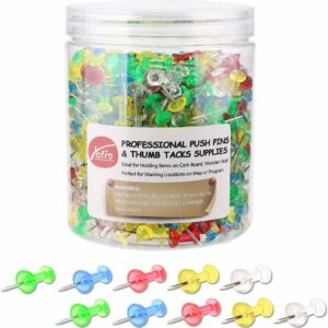 Push Pins 600 Count Clear Multicolored, Standard Thumb Tacks Steel Point and Clear Multi-Colors Plastic Head