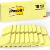 Post-it Notes, 3 in x 3 in, 18 Sticky Notes Pads, 100 Sheets per Pad, The Iconic Canary Yellow Note, New Year Organization or Second Semester School Supplies