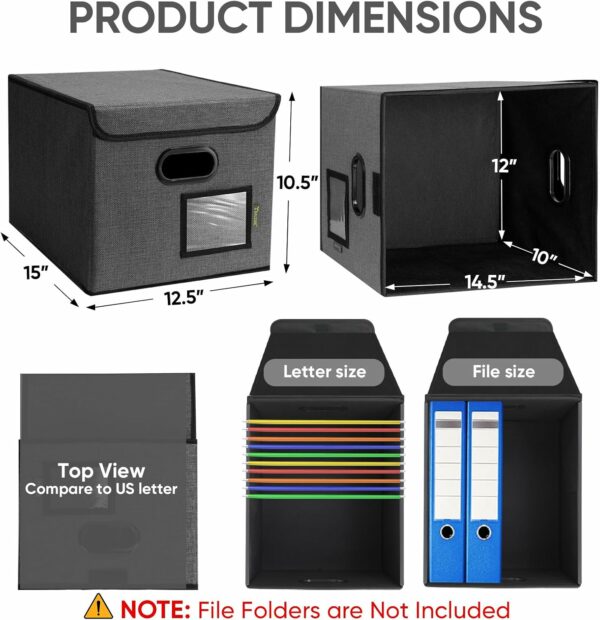 File Organizer Box with Lid, Collapsible File Folder Organizer with Plastic Slide, Hanging File Folder Box for Office Document Storage (1 Pack, Black) - Image 4