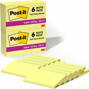 Post-it Super Sticky Notes, 12 Sticky Note Pads, 3 x 5 in., Ideal for Organization in Your Dorm, Home or Office, Canary Yellow