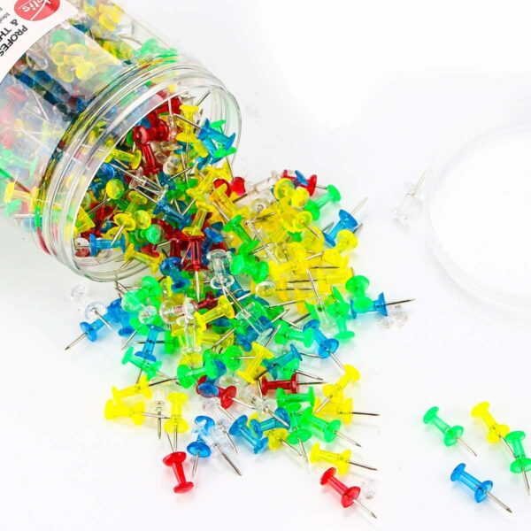Push Pins 600 Count Clear Multicolored, Standard Thumb Tacks Steel Point and Clear Multi-Colors Plastic Head - Image 2