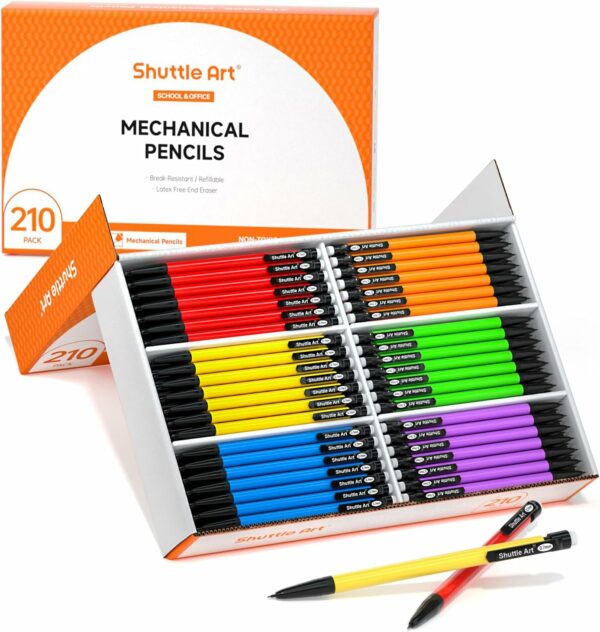 Mechanical Pencils, 210 Pack Bulk Mechanical Pencils 0.7mm Medium Point, HB #2 Lead, Assorted Barrels, Office School Supplies