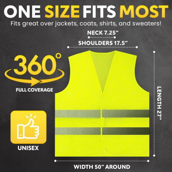 Safety Vests 10 Pack - Yellow Reflective High Visibility, Hi Vis Silver Strip, Men Women, Work, Cycling, Runner, Surveyor, Volunteer, Crossing Guard, Road, Construction, Neon (Mesh, 10) - Image 3