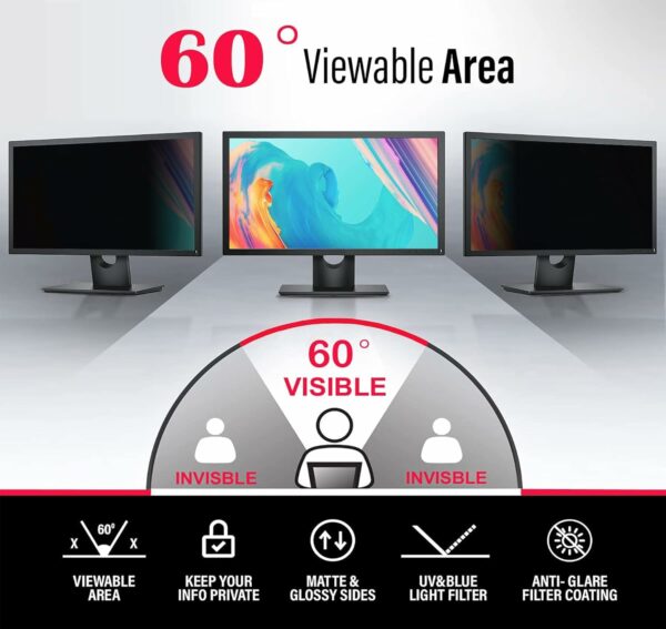 23.8 Inch16:9 Computer Privacy Screen Filter for Monitor - Privacy Shield and Anti-Glare Protector - Image 2