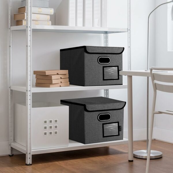 File Organizer Box with Lid, Collapsible File Folder Organizer with Plastic Slide, Hanging File Folder Box for Office Document Storage (1 Pack, Black)