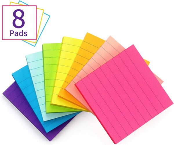 Eastern Wolf 8 Pads Lined Sticky Notes 3x3 Sticky Notes with Lines Self-Stick Note Pads 8 Bright Multi Colors, 85 Sheets/Pad - Image 4