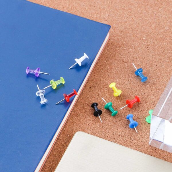 Push Pins 600 Count Clear Multicolored, Standard Thumb Tacks Steel Point and Clear Multi-Colors Plastic Head - Image 6