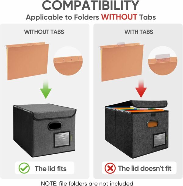 File Organizer Box with Lid, Collapsible File Folder Organizer with Plastic Slide, Hanging File Folder Box for Office Document Storage (1 Pack, Black) - Image 2