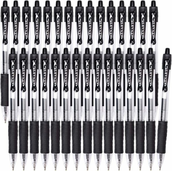 30 Pack Black Gel Pen Fine Point, Retractable Gel Ink Rollerball Pens for Smooth Writing (0.7mm)