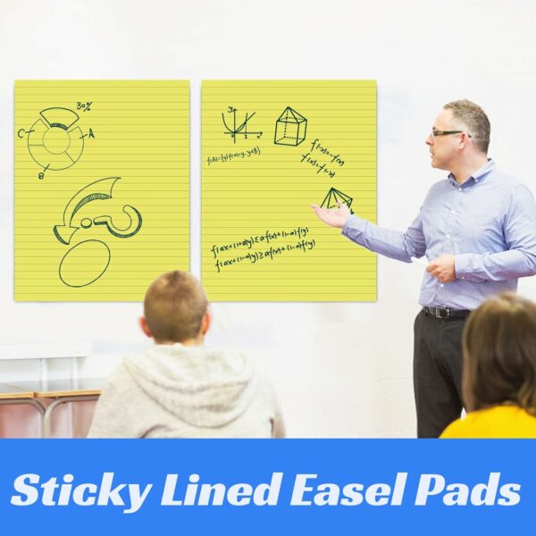 Sticky Easel Pad, 25x30 Inches Large Self Stick Yellow Lined Flip Chart Paper, Upgraded Versatile Sticky Easel Pad with Dry Erase Surface for Meeting/Training/Doodling, 30 Sheets/Pad, 6 Pads - Image 3