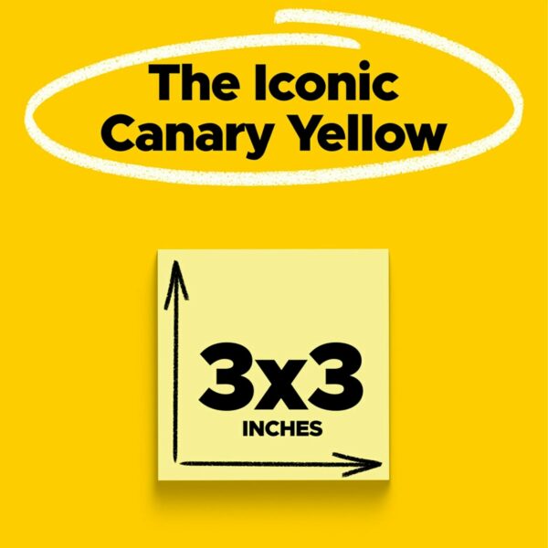 Post-it Notes, 3 in x 3 in, 18 Sticky Notes Pads, 100 Sheets per Pad, The Iconic Canary Yellow Note, New Year Organization or Second Semester School Supplies - Image 3