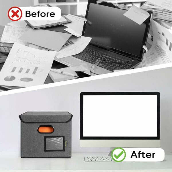 File Organizer Box with Lid, Collapsible File Folder Organizer with Plastic Slide, Hanging File Folder Box for Office Document Storage (1 Pack, Black) - Image 7