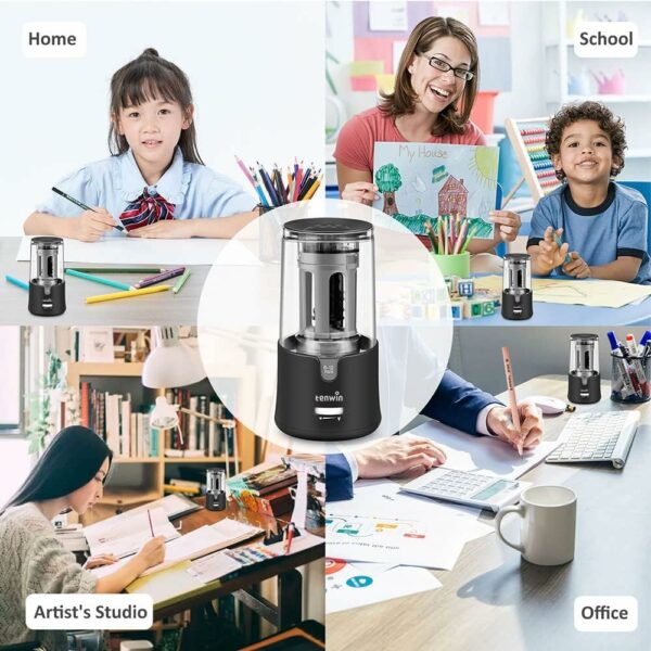 Electric (Euro 230v) Pencil Sharpener, Compatible with 6-12 mm Pencils and Colouring Pencils, Large Capacity with Auto Stop Function, Plug-in for Artists, Office, Classroom and Home Use - Image 6
