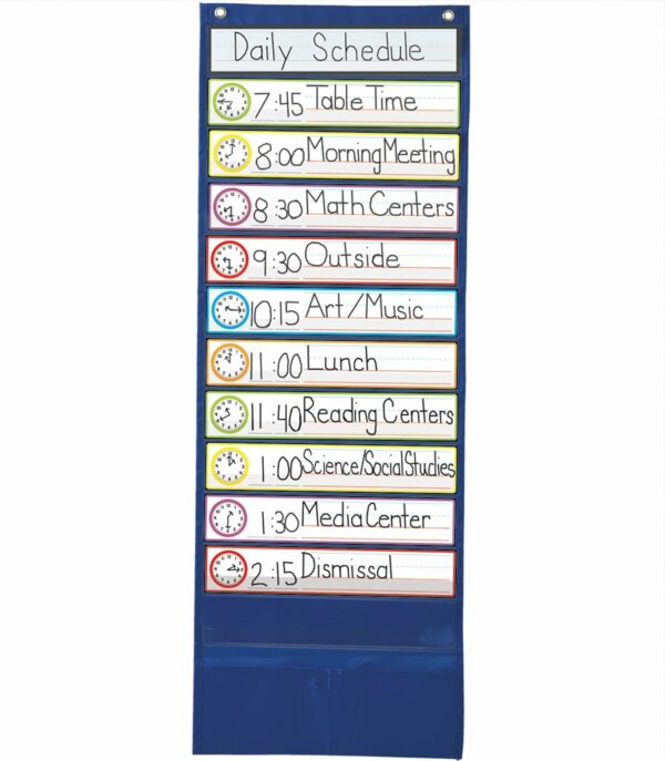 Carson Dellosa 13” x 36” Deluxe Daily Schedule Pocket Chart, 12-Pocket Classroom Schedule Pocket Chart with 15 Reusable Dry Erase Cards, Visual Schedule for Kids for Classroom Management