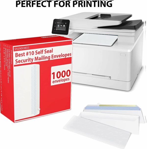 #10 Envelopes Letter Size Self Seal | 1,000 Business Mailing Security Peel and Sealing Envelope | 100% Tinted | #10 White Windowless Legal Regular Plain Envelops Pack | 4-1/8 x 9-1/2 Inches | 24 LB - Image 2