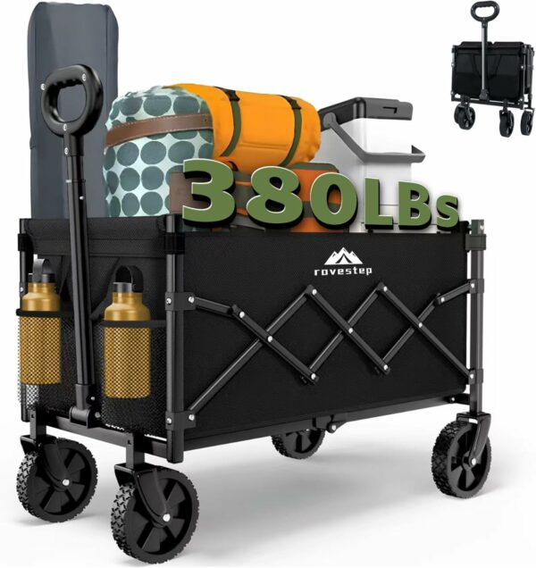 Collapsible Folding Wagon - Heavy Duty Utility Cart, Large Capacity, All-Terrain Wheels, Compact Fold, Supports 380 lbs