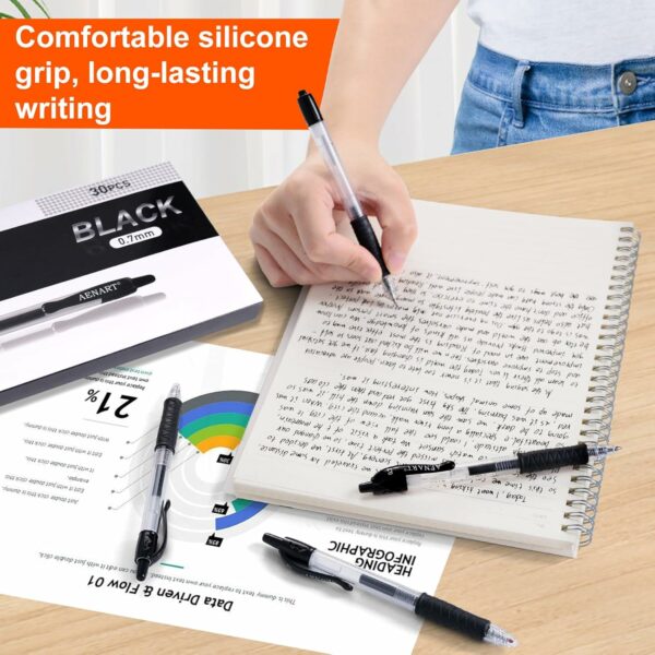30 Pack Black Gel Pen Fine Point, Retractable Gel Ink Rollerball Pens for Smooth Writing (0.7mm) - Image 8