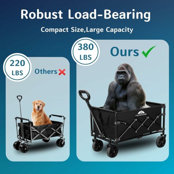 Collapsible Folding Wagon - Heavy Duty Utility Cart, Large Capacity, All-Terrain Wheels, Compact Fold, Supports 380 lbs - Image 3