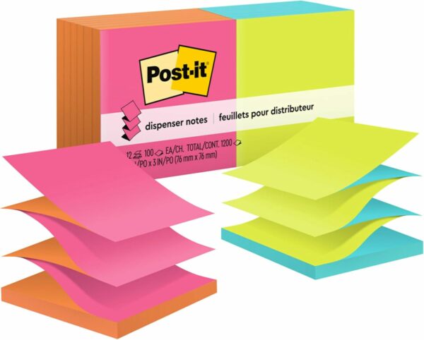 Post-it Pop-up Notes 3x3 in, 12 Pads, America's’s #1 Favorite Sticky Notes, Alternating Colors, Poptimistic Collection. Clean Removal, Recyclable