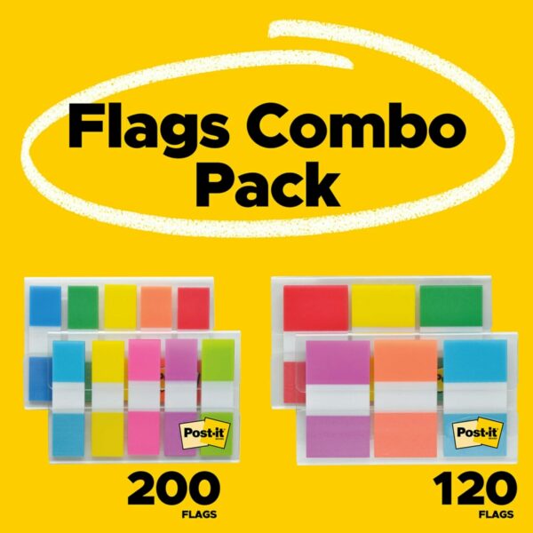Post-it Flags Combo Pack, 4 On-The-Go Dispensers/Pack, 120 .94 in Wide and 200 .47 in Wide Flags, Assorted Colors - Image 2