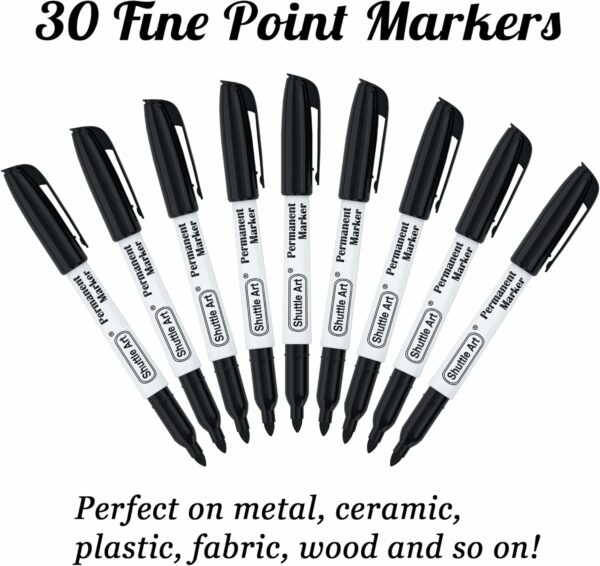 30 Pack Black Permanent Markers, Fine Point, Works on Plastic, Wood, Stone, Metal and Glass for Doodling, Marking - Image 4