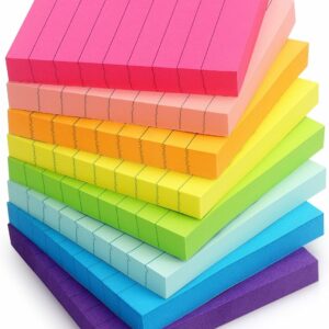 Eastern Wolf 8 Pads Lined Sticky Notes 3x3 Sticky Notes with Lines Self-Stick Note Pads 8 Bright Multi Colors, 85 Sheets/Pad