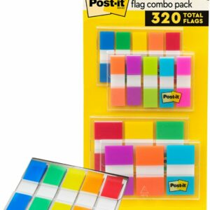 Post-it Flags Combo Pack, 4 On-The-Go Dispensers/Pack, 120 .94 in Wide and 200 .47 in Wide Flags, Assorted Colors