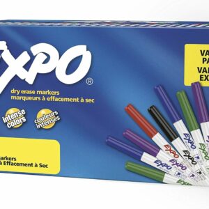 EXPO Low Odor Dry Erase Markers, Ultra Fine Tip, Black & Assorted Colors, 36 Count