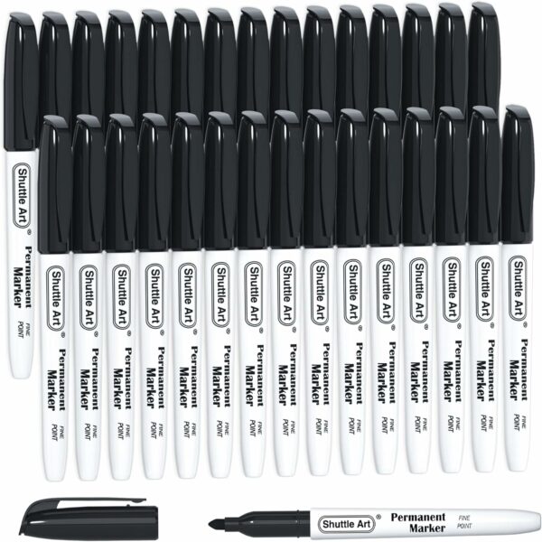 30 Pack Black Permanent Markers, Fine Point, Works on Plastic, Wood, Stone, Metal and Glass for Doodling, Marking
