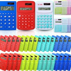 48 Pcs Pocket Calculator Small Basic Standard Calculator Mini Colored 8 Digit Handheld 4 Function Calculator for Students Kids School Teacher Desktop Home Office, 3 Designs